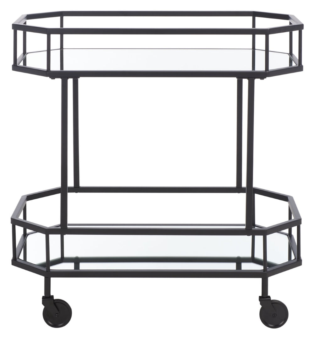 Safavieh Silva Contemporary 2-Tier Octagon Bar Cart With Mirrored Shelves For Elegant Home Entertaining Decor Black BCT8004D