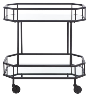 Safavieh Silva Contemporary 2-Tier Octagon Bar Cart With Mirrored Shelves For Elegant Home Entertaining Decor Black BCT8004D