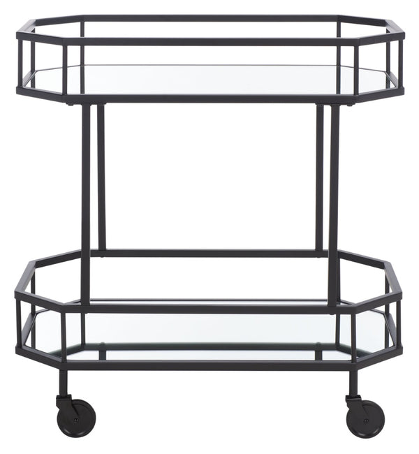 Safavieh Silva Contemporary 2-Tier Octagon Bar Cart With Mirrored Shelves For Elegant Home Entertaining Decor Black BCT8004D