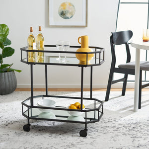 Safavieh Silva Contemporary 2-Tier Octagon Bar Cart With Mirrored Shelves For Elegant Home Entertaining Decor Black BCT8004D