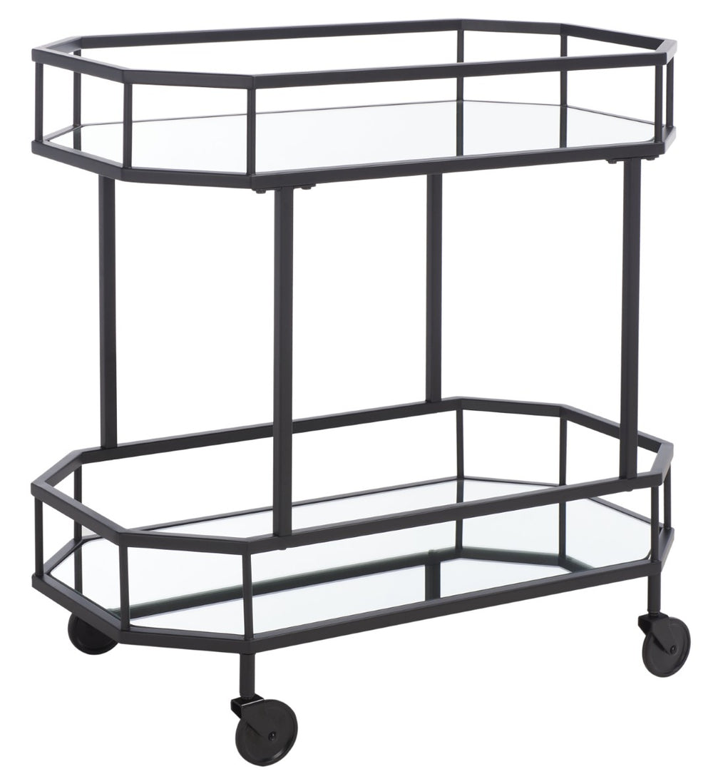 Safavieh Silva Contemporary 2-Tier Octagon Bar Cart With Mirrored Shelves For Elegant Home Entertaining Decor Black BCT8004D