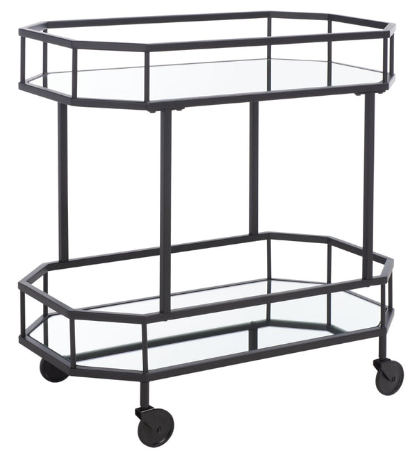 Safavieh Silva Contemporary 2-Tier Octagon Bar Cart With Mirrored Shelves For Elegant Home Entertaining Decor Black BCT8004D