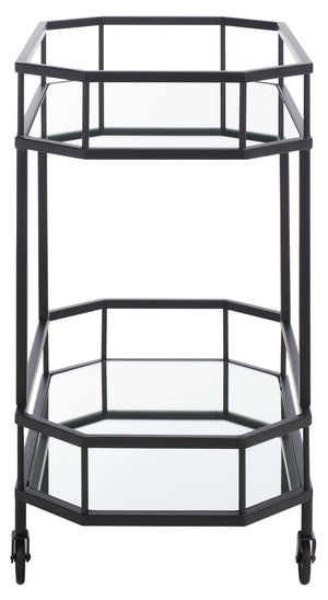 Safavieh Silva Contemporary 2-Tier Octagon Bar Cart With Mirrored Shelves For Elegant Home Entertaining Decor Black BCT8004D
