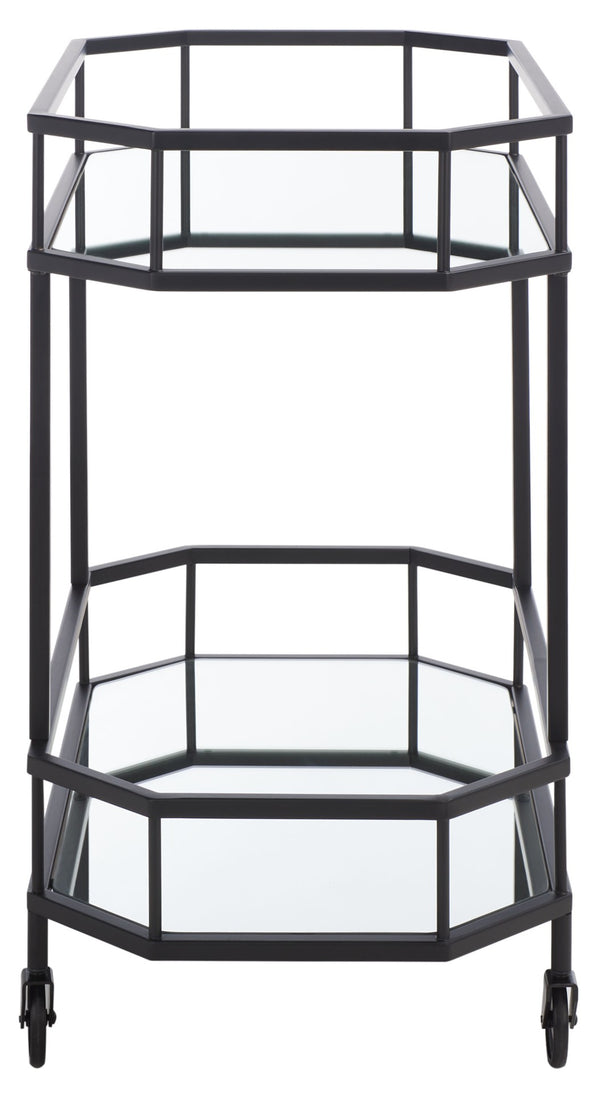 Safavieh Silva Contemporary 2-Tier Octagon Bar Cart With Mirrored Shelves For Elegant Home Entertaining Decor Black BCT8004D