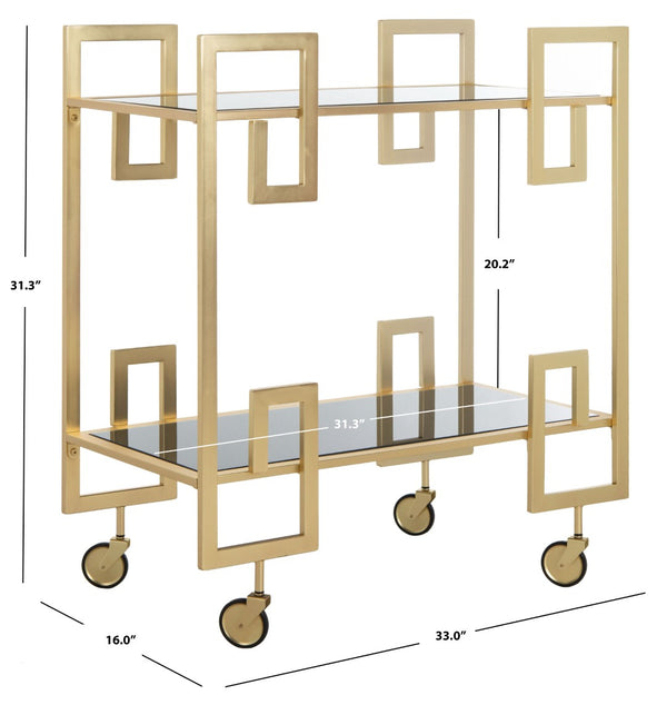 Safavieh Eliza Elegant 2-Tier Bar Cart With Greek Key Design - Modern Luxury For Stylish Entertaining Spaces BCT8005A