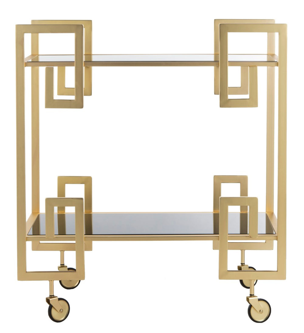 Safavieh Eliza Elegant 2-Tier Bar Cart With Greek Key Design - Modern Luxury For Stylish Entertaining Spaces BCT8005A