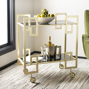 Safavieh Eliza Elegant 2-Tier Bar Cart With Greek Key Design - Modern Luxury For Stylish Entertaining Spaces BCT8005A