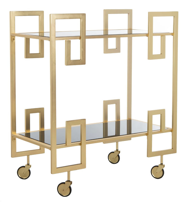 Safavieh Eliza Elegant 2-Tier Bar Cart With Greek Key Design - Modern Luxury For Stylish Entertaining Spaces BCT8005A