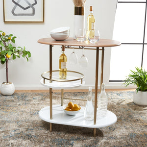 Safavieh Iva 3 Tier Swivel Bar Table - Chic Compact Design With Rotating Shelf For Effortless Entertaining Light Walnut/ Gold BCT8007A