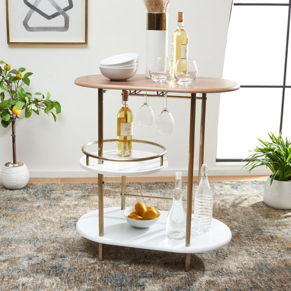 Safavieh Iva 3 Tier Swivel Bar Table - Chic Compact Design With Rotating Shelf For Effortless Entertaining Light Walnut/ Gold BCT8007A