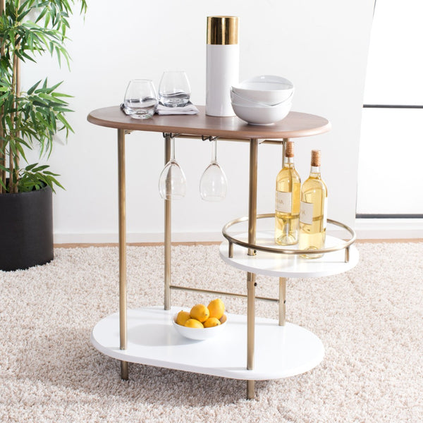 Safavieh Iva 3 Tier Swivel Bar Table - Chic Compact Design With Rotating Shelf For Effortless Entertaining Light Walnut/ Gold BCT8007A