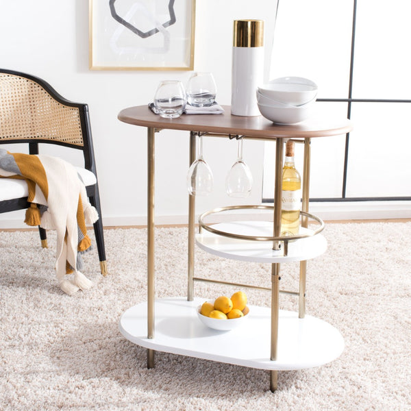 Safavieh Iva 3 Tier Swivel Bar Table - Chic Compact Design With Rotating Shelf For Effortless Entertaining Light Walnut/ Gold BCT8007A