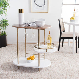 Safavieh Iva 3 Tier Swivel Bar Table - Chic Compact Design With Rotating Shelf For Effortless Entertaining Light Walnut/ Gold BCT8007A