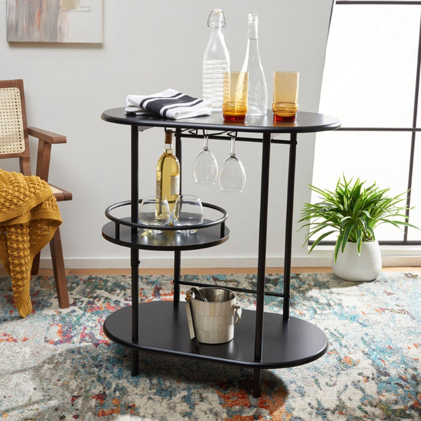 Safavieh Iva 3 Tier Swivel Bar Table - Chic Compact Design With Rotating Shelf For Effortless Entertaining Matte Black BCT8007B