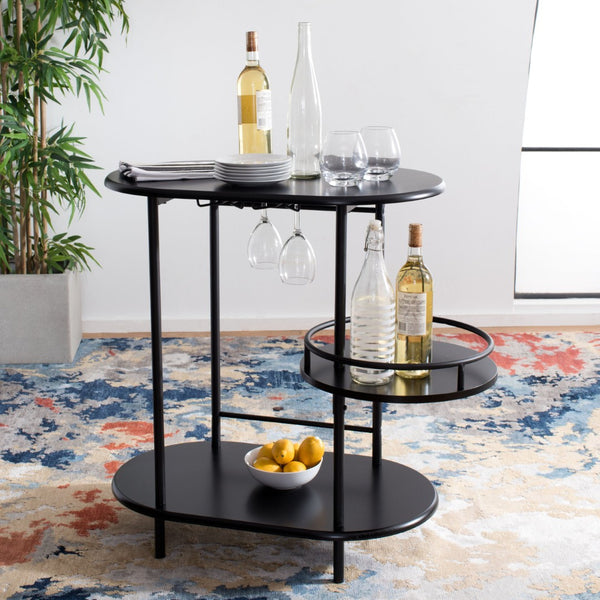 Safavieh Iva 3 Tier Swivel Bar Table - Chic Compact Design With Rotating Shelf For Effortless Entertaining Matte Black BCT8007B