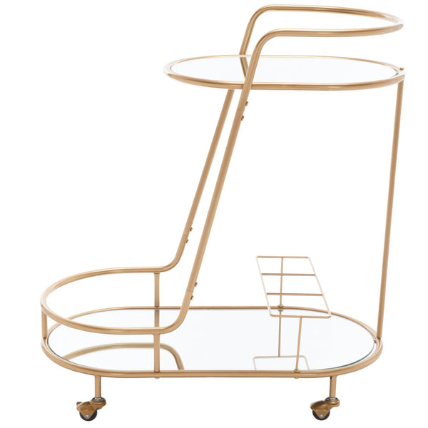 Safavieh Midas Elegant Two-Tier Oval Bar Cart With Mirrored Shelves & Gold Frame For Stylish Entertaining BCT8008A