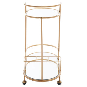 Safavieh Midas Elegant Two-Tier Oval Bar Cart With Mirrored Shelves & Gold Frame For Stylish Entertaining BCT8008A