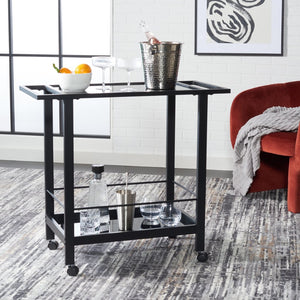 Safavieh Gaelle Stylish Two-Tier Bar Cart For Effortless Entertaining And Modern Home Décor Solutions Matte Black/ Black BCT8009A
