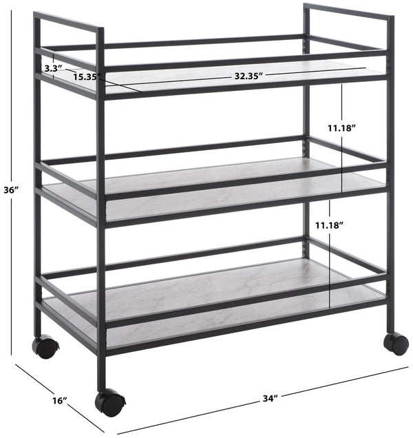 Safavieh Idria Modern Three-Tier Bar Cart For Stylish Entertaining - Versatile Storage & Sleek Design Matte Black / Marble BCT8010A
