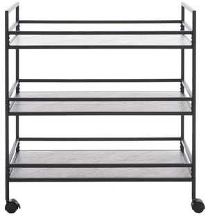 Safavieh Idria Modern Three-Tier Bar Cart For Stylish Entertaining - Versatile Storage & Sleek Design Matte Black / Marble BCT8010A