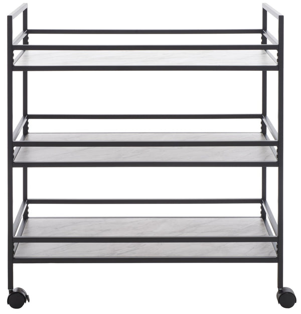 Safavieh Idria Modern Three-Tier Bar Cart For Stylish Entertaining - Versatile Storage & Sleek Design Matte Black / Marble BCT8010A