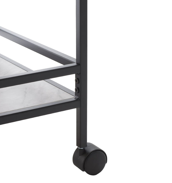 Safavieh Idria Modern Three-Tier Bar Cart For Stylish Entertaining - Versatile Storage & Sleek Design Matte Black / Marble BCT8010A