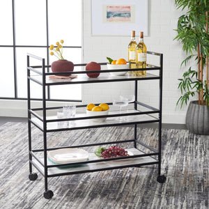 Safavieh Idria Modern Three-Tier Bar Cart For Stylish Entertaining - Versatile Storage & Sleek Design Matte Black / Marble BCT8010A