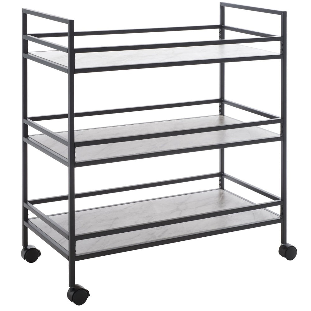 Safavieh Idria Modern Three-Tier Bar Cart For Stylish Entertaining - Versatile Storage & Sleek Design Matte Black / Marble BCT8010A