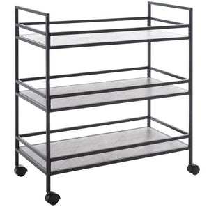 Safavieh Idria Modern Three-Tier Bar Cart For Stylish Entertaining - Versatile Storage & Sleek Design Matte Black / Marble BCT8010A