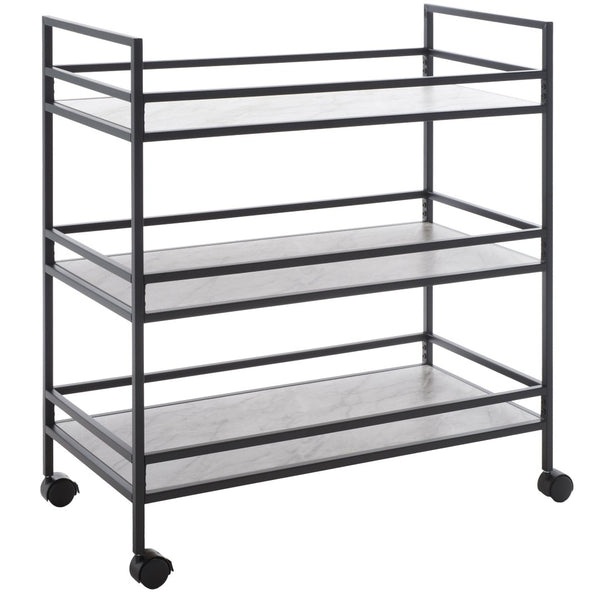 Safavieh Idria Modern Three-Tier Bar Cart For Stylish Entertaining - Versatile Storage & Sleek Design Matte Black / Marble BCT8010A