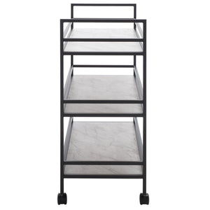 Safavieh Idria Modern Three-Tier Bar Cart For Stylish Entertaining - Versatile Storage & Sleek Design Matte Black / Marble BCT8010A
