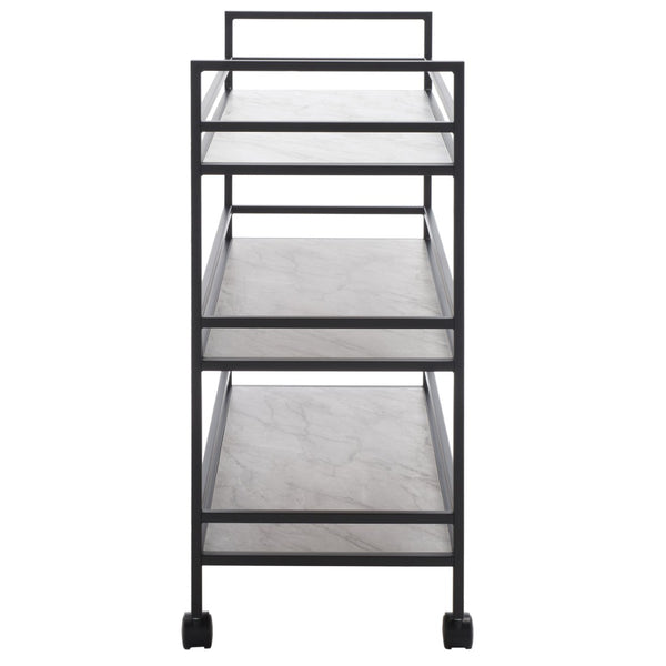 Safavieh Idria Modern Three-Tier Bar Cart For Stylish Entertaining - Versatile Storage & Sleek Design Matte Black / Marble BCT8010A