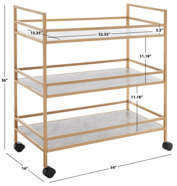 Safavieh Idria Modern Three-Tier Bar Cart For Stylish Entertaining - Versatile Storage & Sleek Design Gold / Marble BCT8010B