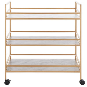 Safavieh Idria Modern Three-Tier Bar Cart For Stylish Entertaining - Versatile Storage & Sleek Design Gold / Marble BCT8010B