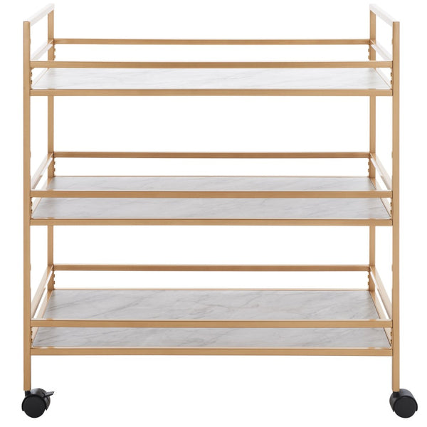 Safavieh Idria Modern Three-Tier Bar Cart For Stylish Entertaining - Versatile Storage & Sleek Design Gold / Marble BCT8010B