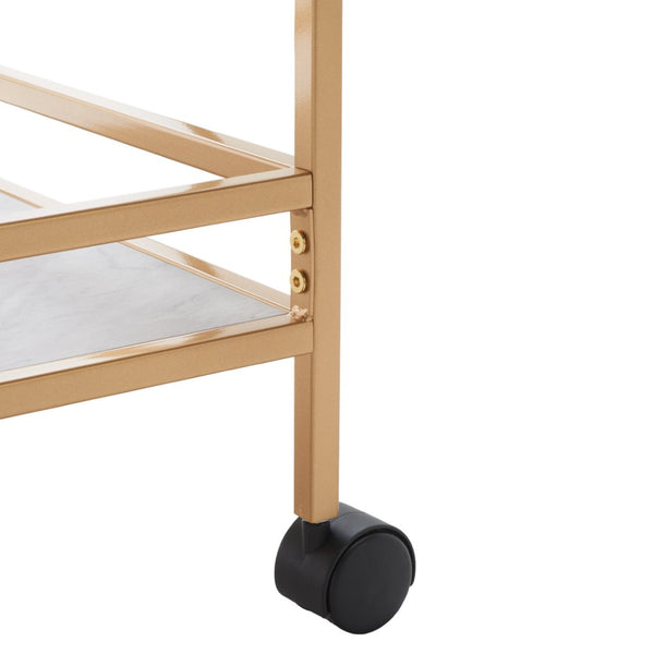 Safavieh Idria Modern Three-Tier Bar Cart For Stylish Entertaining - Versatile Storage & Sleek Design Gold / Marble BCT8010B
