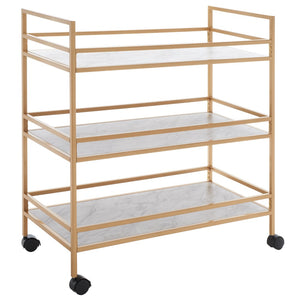 Safavieh Idria Modern Three-Tier Bar Cart For Stylish Entertaining - Versatile Storage & Sleek Design Gold / Marble BCT8010B