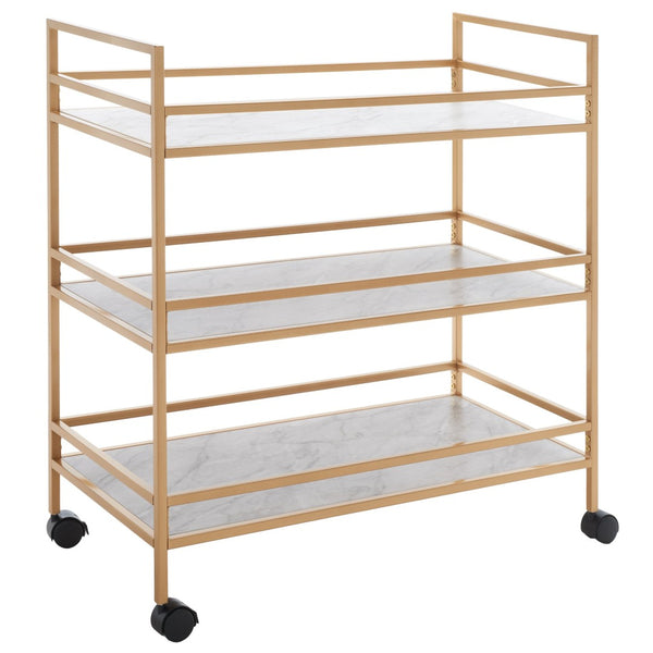 Safavieh Idria Modern Three-Tier Bar Cart For Stylish Entertaining - Versatile Storage & Sleek Design Gold / Marble BCT8010B