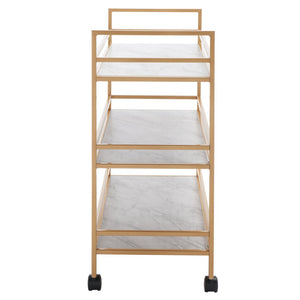 Safavieh Idria Modern Three-Tier Bar Cart For Stylish Entertaining - Versatile Storage & Sleek Design Gold / Marble BCT8010B
