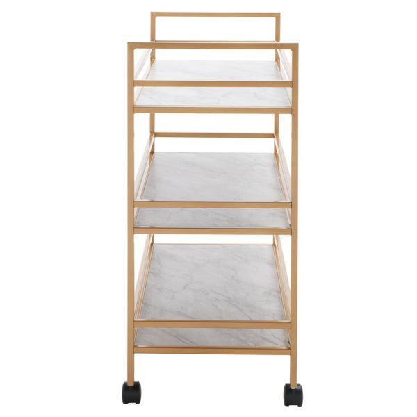 Safavieh Idria Modern Three-Tier Bar Cart For Stylish Entertaining - Versatile Storage & Sleek Design Gold / Marble BCT8010B