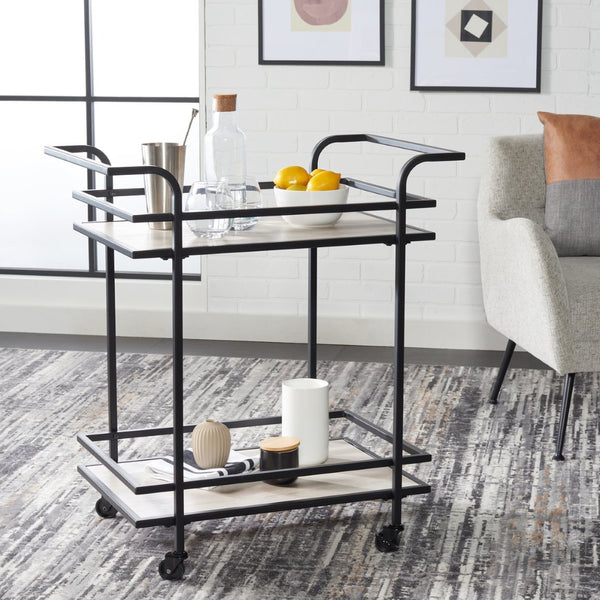 Safavieh Lameris Stylish 2-Tier Bar Cart With Handles - Modern Design For Easy Entertaining In Any Room Matte Black / Grey BCT8011A
