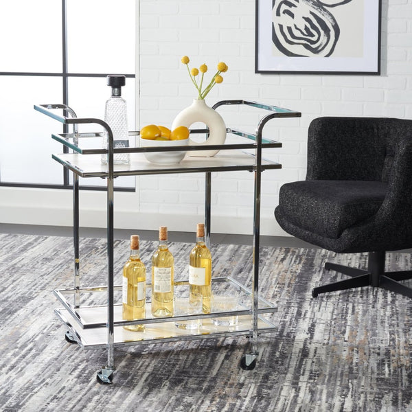 Safavieh Lameris Stylish 2-Tier Bar Cart With Handles - Modern Design For Easy Entertaining In Any Room Chrome / Grey BCT8011C