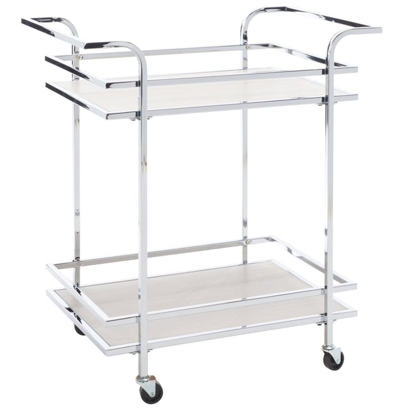 Safavieh Lameris Stylish 2-Tier Bar Cart With Handles - Modern Design For Easy Entertaining In Any Room Chrome / Grey BCT8011C