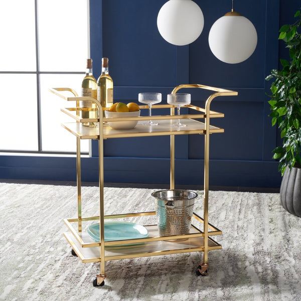 Safavieh Lameris Stylish 2-Tier Bar Cart With Handles - Modern Design For Easy Entertaining In Any Room Polished Gold / Grey BCT8011D