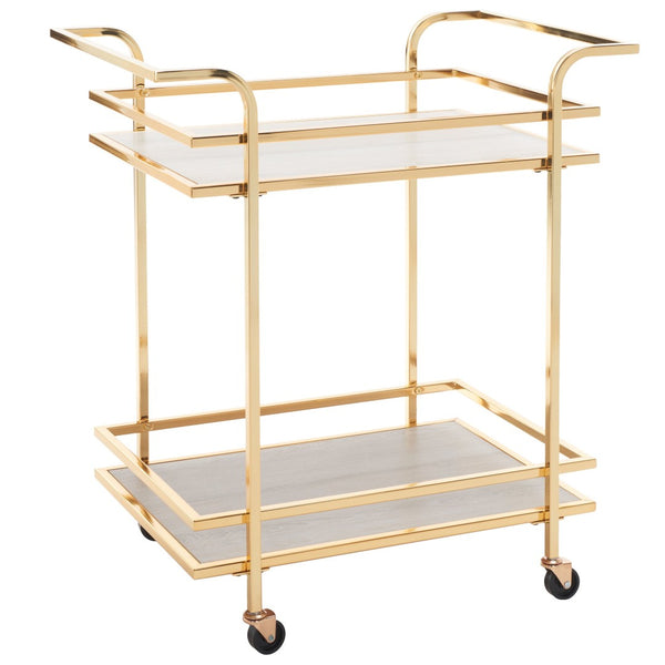 Safavieh Lameris Stylish 2-Tier Bar Cart With Handles - Modern Design For Easy Entertaining In Any Room Polished Gold / Grey BCT8011D