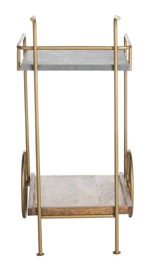 Safavieh Harper 2-Tier Bar Cart – Modern Mixed-Material Design With Brass Frame & Natural Wood For Entertaining BCT9000A