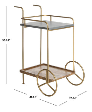 Safavieh Harper 2-Tier Bar Cart – Modern Mixed-Material Design With Brass Frame & Natural Wood For Entertaining BCT9000A