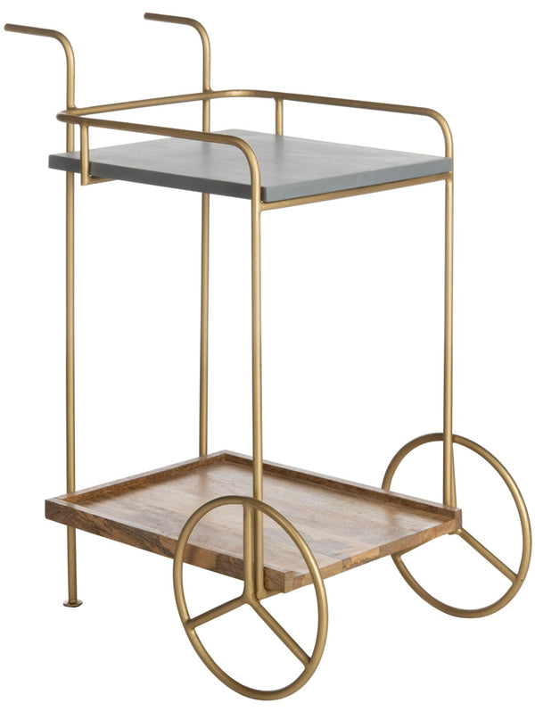 Safavieh Harper 2-Tier Bar Cart – Modern Mixed-Material Design With Brass Frame & Natural Wood For Entertaining BCT9000A