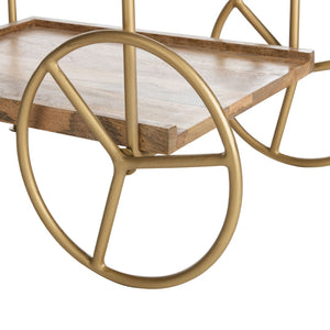 Safavieh Harper 2-Tier Bar Cart – Modern Mixed-Material Design With Brass Frame & Natural Wood For Entertaining BCT9000A