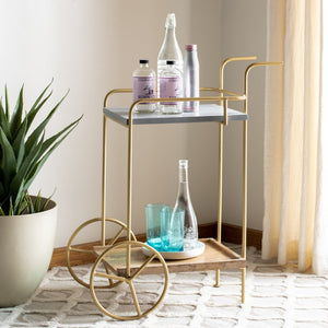 Safavieh Harper 2-Tier Bar Cart – Modern Mixed-Material Design With Brass Frame & Natural Wood For Entertaining BCT9000A